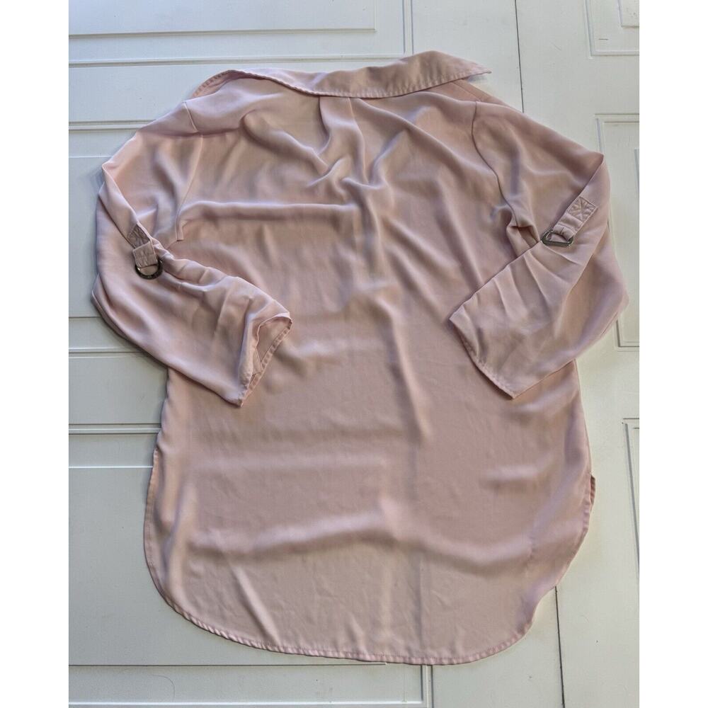 Michael Kors Womens Sz S Oversized Semi Sheer Pink Half Zip Pink Blouse Top - Picture 4 of 6